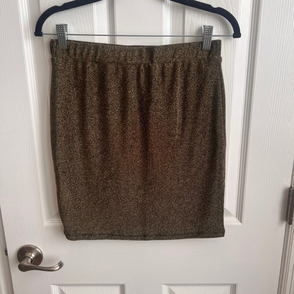 New Hem & Thread Gold Sparkle Pencil‎ Skirt Metallic Shimmer Party Holiday M
